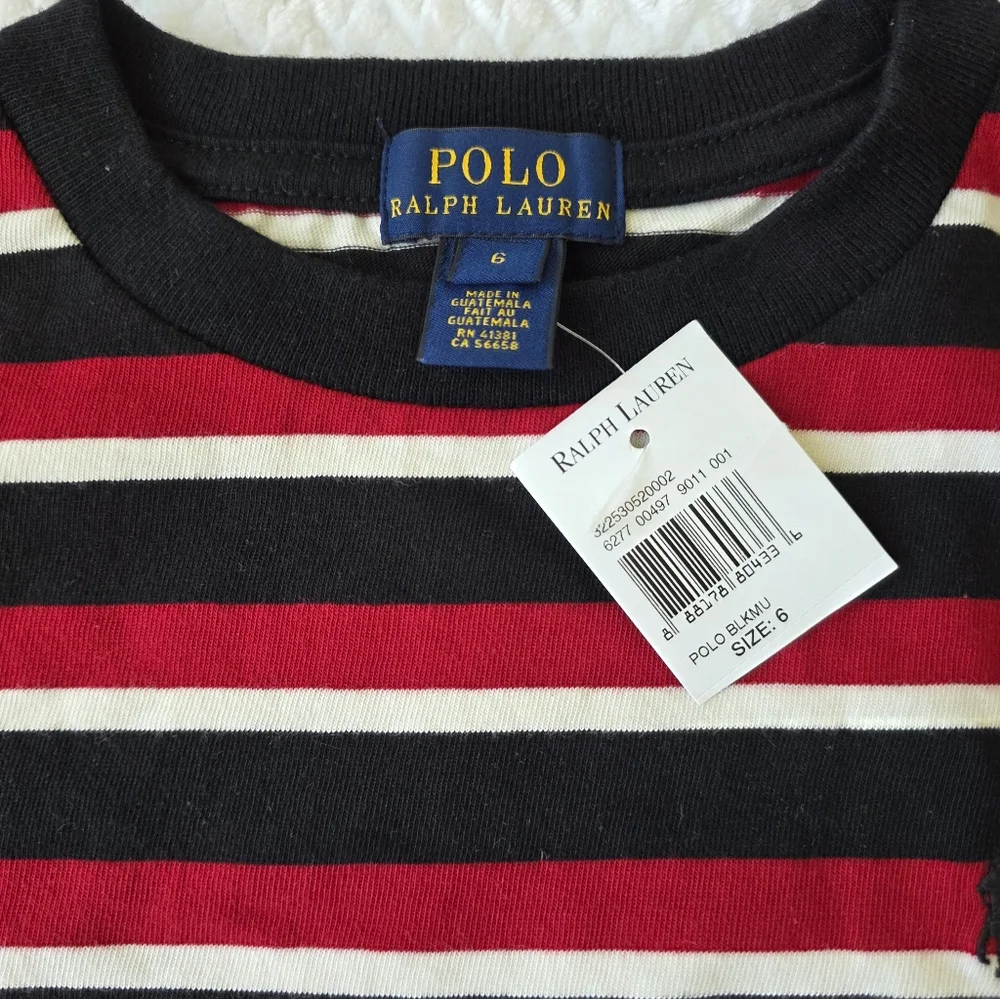 Ralph Lauren Kids Red and Black Striped Long Sleeve Tee